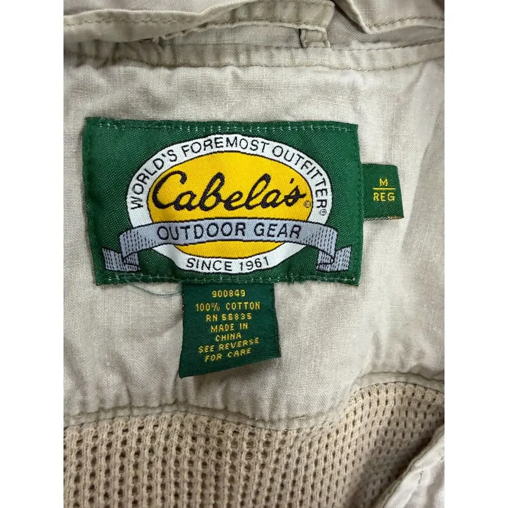 Cabela's Men's MD Regular Fishing Vest Khaki Cotton Multi Pocket Utility